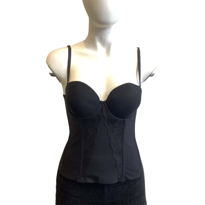 Pleasure State Women's Size 12B Lace Trim Corset Top Black