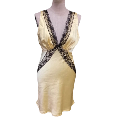  Billy J  Size 8 Mini  Sleeveless Dress  with Black Lace Detail Yellow 