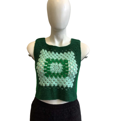 BNWT Ghanda Women's Size M Knit Andie Crochet Vest Green 