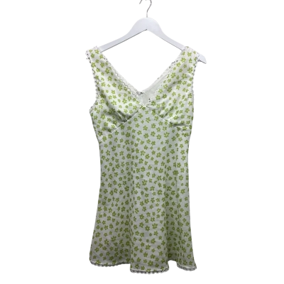 Indikah Green Florals & Thrilly Trim Summer Dress Size 10
