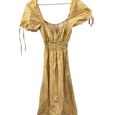 Faithfull The Brand Womens  Size 8 Midi Dress Checked / White / Yellow 