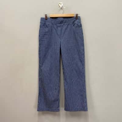 Fella Hamilton Womens  Size 10 Cropped Pants Blue / Pinstriped / White 