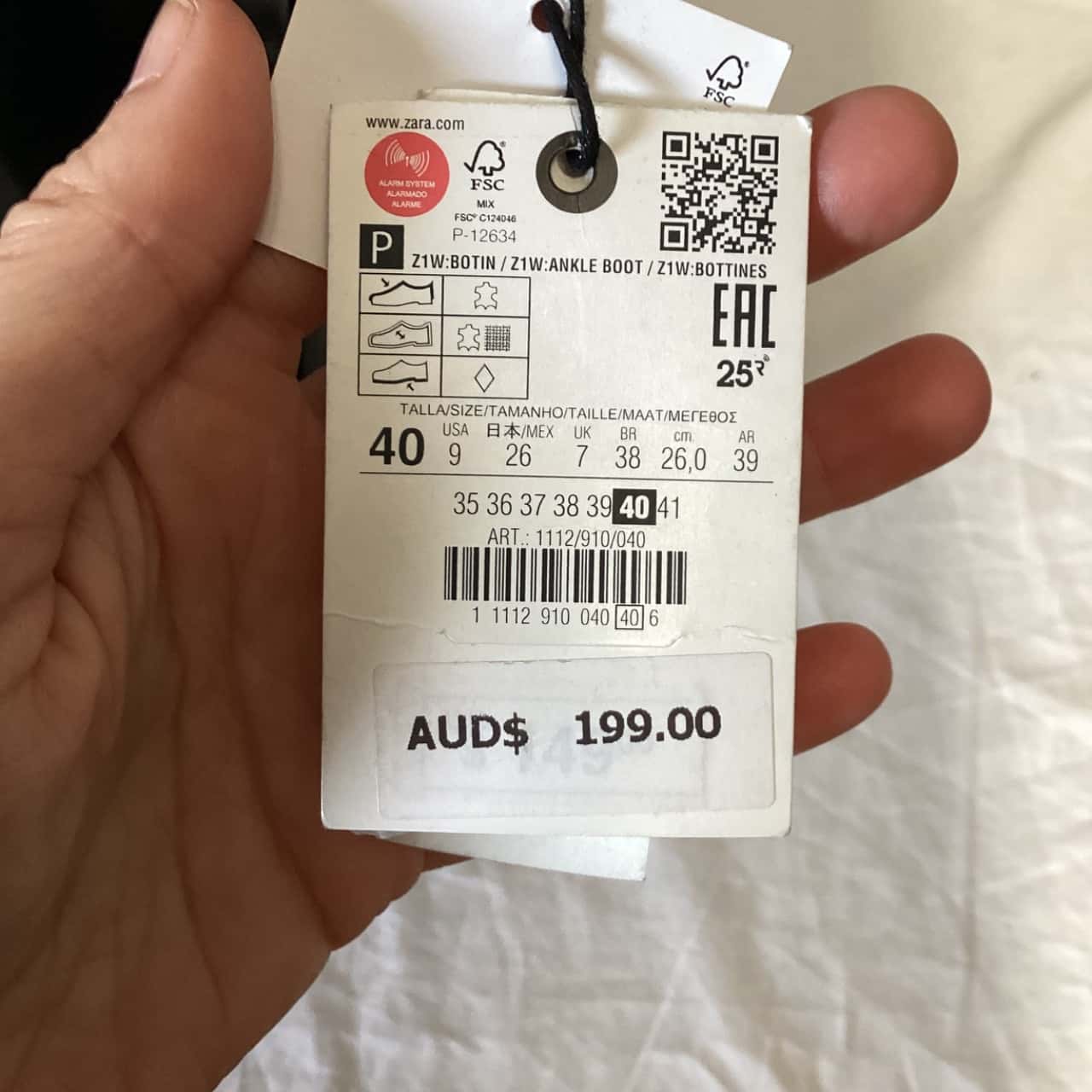 Zara Womens Size 40 Black Leather Ankle Boot