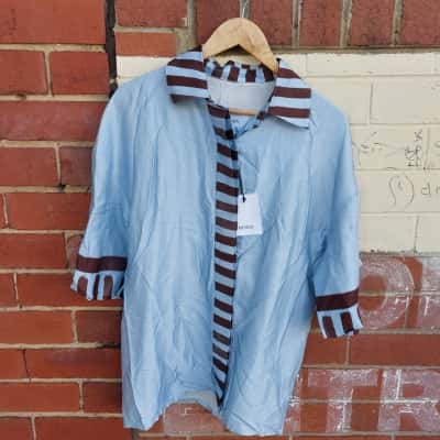 ROMY Waterfront Shirt Size XS 3/4 Sleeve Blue / Brown 