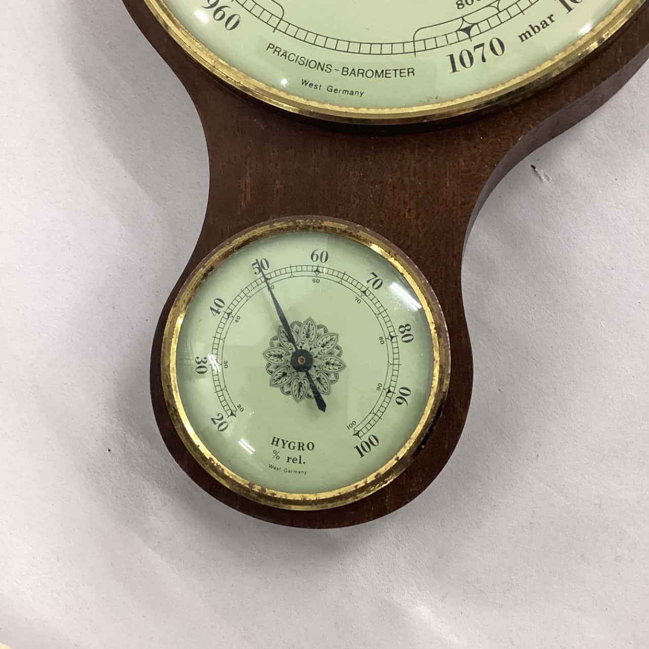 Vintage West German Wooden Weather Barometer