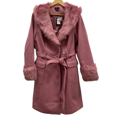 City Chic Women's Size 16 / S Winter Coat With Strap & Faux Fur Collar+Cuff Blush Pink  BNWT