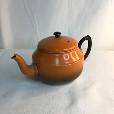 Vintage Orange & Black Aluminum Teapot likely 1970s