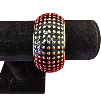  Womens Bangle Black  / Gold Tone Dot Hinged Bangle