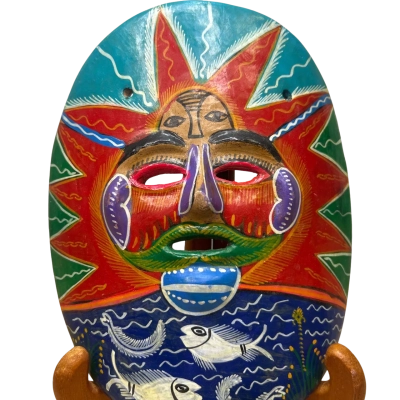 Vintage Hand Painted Mexican Terracotta Mask Wall Hanging