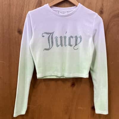 Juicy Couture Lime Green/White Rhinestone Cropped Top Size M