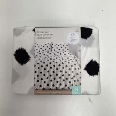 NEW - HOME Dottie Ikat Quilt cover set - Charcoal  Single bed