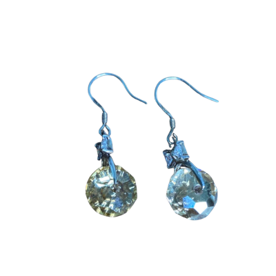 Amber Bead Silver Drop Earrings 