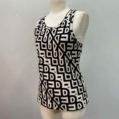 Decjuba Womens  Size XL Ribbed Tank Top Black  / Cream / Pattern 