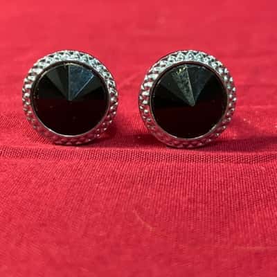 Men's silver Tone with Black Stone Cufflinks 