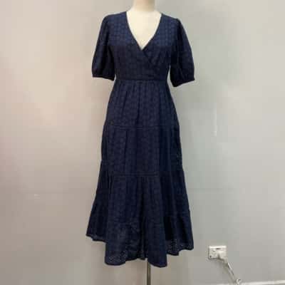 Tokito Womens Embroidered Overlay Size 8 Midi Dress Dark Blue 