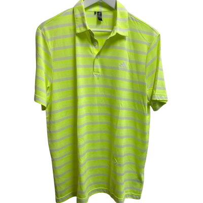 Adidas Mens Size L Polo Shirt Striped / White / Yellow 