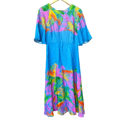 Gorman Blue/Floral Frill Sleeve Dress Size 8