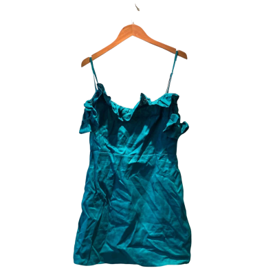 AERE Womens  Size 14 Mini Dress / Off The Shoulder Dress / Shoestring Strap Dress Green 