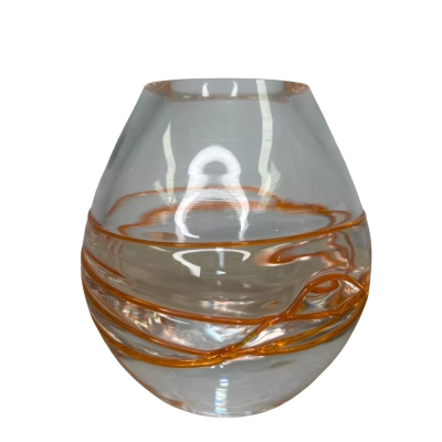 Small Heavy Art Glass Vase with Orange Swirl