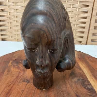 Balinese Dark coromandel wood hand carved abstract style wood sculpture head Artdeco bithday gift 