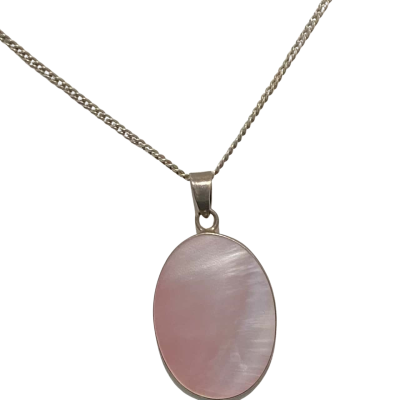  Womens Silver Chain with Mother of Pearl Silver backed Pendant 