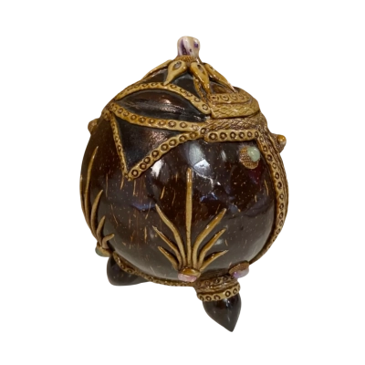 Hand Carved Coconut Shell Trinket Box 