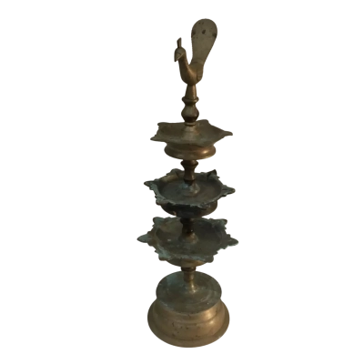 Vintage Multi Tiered Brass With Figure at top Approx 27cm high