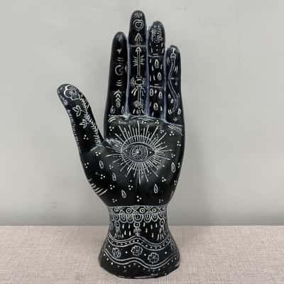 3rd Eye Zodiac Palm Hand Statue Black
