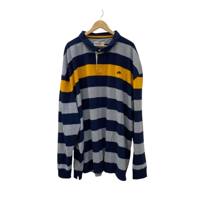 Raging Bull Mens  Size XXXXXL Rugby Top Navy Blue / Striped / Grey / Yellow