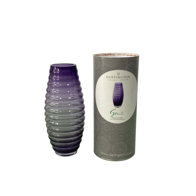 Dartington Crystal "Genus" Beehive Amethyst Ribbed Vase - Handmade in Poland