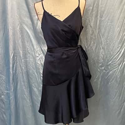 Fresh Soul Womens Size 12 Babydoll/Mini/Shoestring Strap/Wrap Dress Navy Blue
