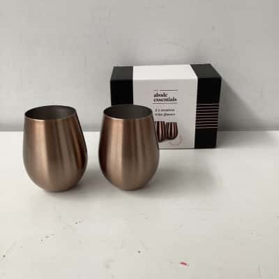 The Abode Essentials 2 x stemless stainless steel wine glasses