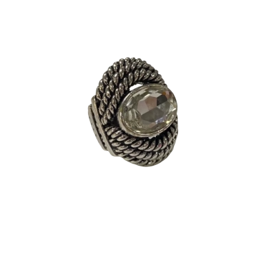 Brushed Silver Tone Ring with Large Clear Stone