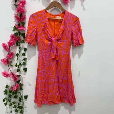 Gorman Womens Short Sleeve Midi Dress Size 6 Orange / Pink  