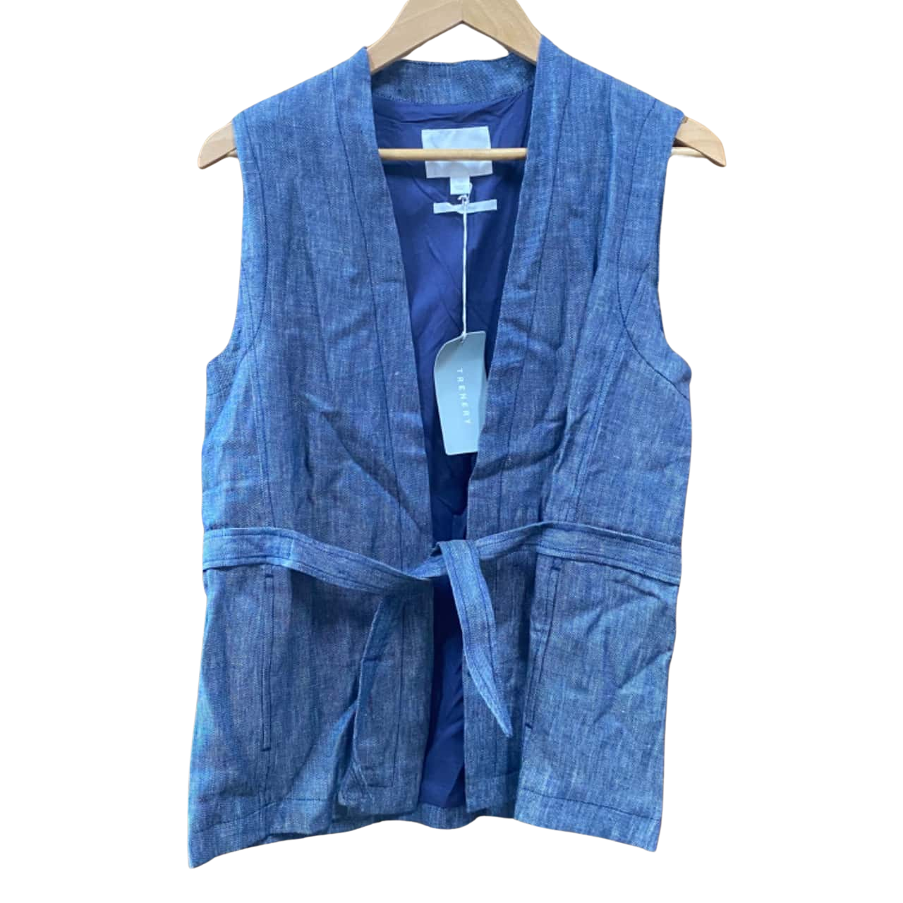Denim Blue Tied Up Linen Vest