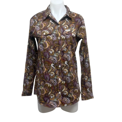 Grovers  Womens  Size 12 Long Sleeve Shirt Brown / Coral / Pattern 