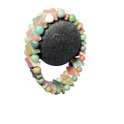 Womens Stretchy Beaded Bracelet Brown/Green/Multicoloured Agate
