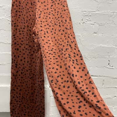 Bec & Bridge SILK Size 6 Top and High Waisted /Wide Leg Pants Black  / Brown 