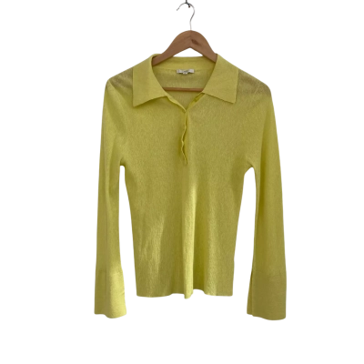Cue Womens  Size M Button Down Top / Long Sleeve Top Yellow 