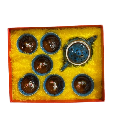 Traditional Chinese Style Ceramic Tea Set Featuring Decorative Koi Fish Design 