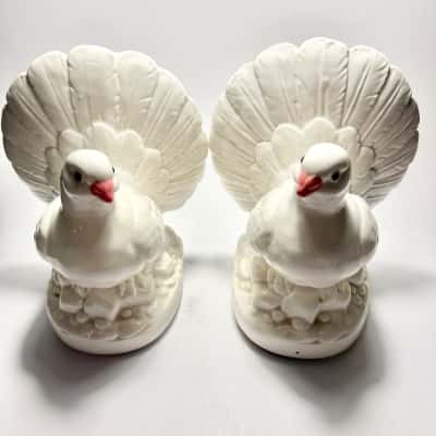 Vtg. White Ceramic Doves Stamped Japan