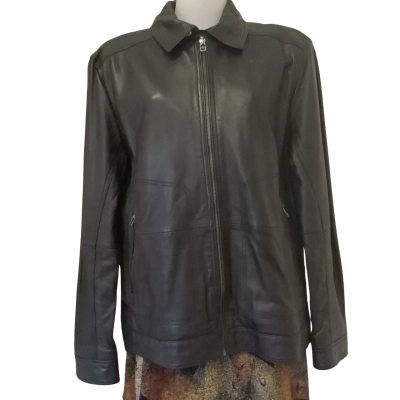 Boston Fine Tailoring.  Black Leather Jacket.  Size L 