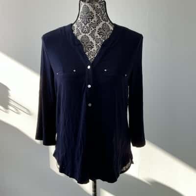 Rockmans Womens  Size S 3/4 Sleeve Top Navy Blue 