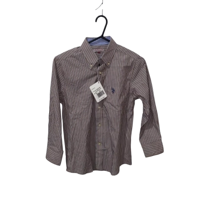 Kids U.S. Polo Assn. Brown Striped Button Up Shirt Size M 
