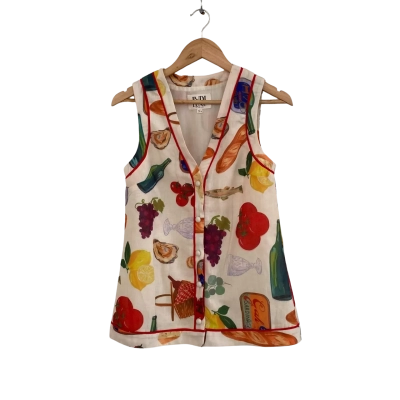 Indikah Womens  Size 6 Vest Jacket Cream / Multicoloured 