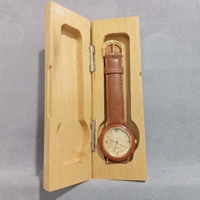 Wood Look Watch with Leather Strap