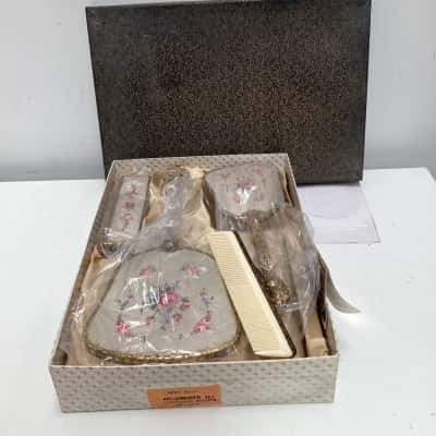 Vintage 4 piece dresser set in box  Delina dresser made in England 