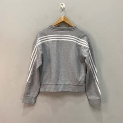 Adidas Womens  Size S Cropped Jumper Grey & White ***Back is shown***