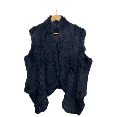 Sanah Bella Womens  Size L Rabbit Fur Open Vest Black  