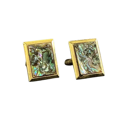 Mens Vintage Gold tone Paua shell Cufflinks 